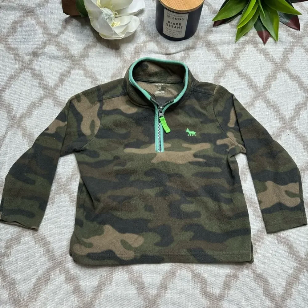 Carter’s Boys Quarter Zip Fleece Pullover Lot 3 Size 3 Camo Striped